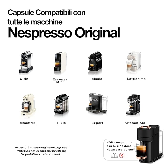 Dongiò Caffè Espresso Napoli - 50 Nespresso Original Compatible Capsules Dark Roast Coffee (Intensity 9/10) - Roasted and Blended In Italy