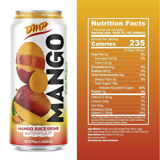 De Mi Pais Mango Juice Drink with Pulp – Refreshing Canned Juice with Real Mango Chunks Naturally Sweet Beverage Shake Well for Best Taste – 16.57 Fl Oz (12-Pack)