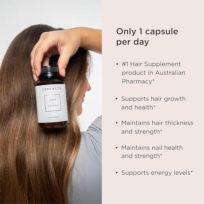 JSHealth Vitamins Hair + Energy Formula | Hair Vitamins for Women and Men with Iodine and Zinc | Supports Hair Strength Energy Levels and Healthy Hair Maintenance (60 Capsules Pack of 2)