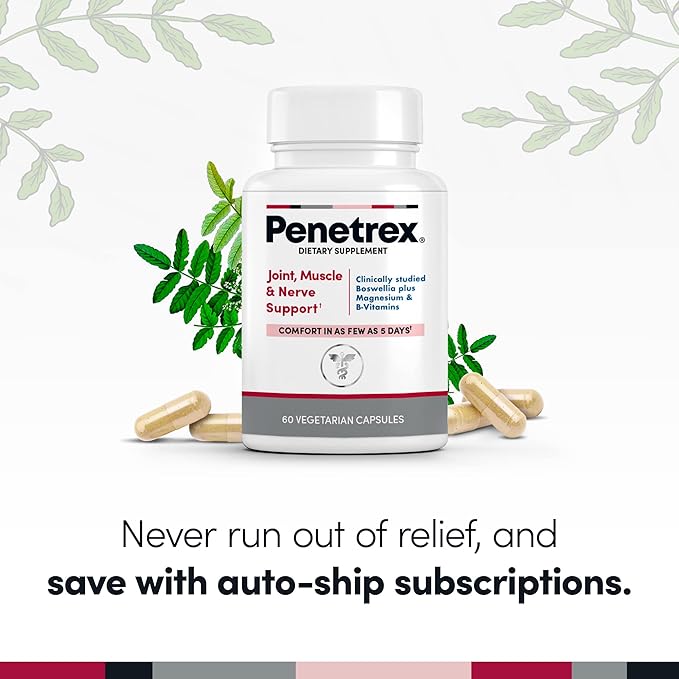Penetrex Clinically Studied Magnesium Glycinate Supplement for Joint Muscle &amp Nerve Support - Comfort in 5 Days with Advanced Boswellia Serrata Extract Vitamin D B C (60 Count 1 Month Supply)