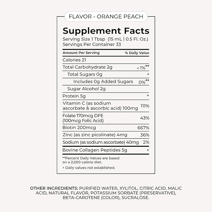 MAËLYS Super Charged Liquid Collagen for Women - Collagen Peptides Supplement with Biotin for Hair Skin and Nails - Orange Peach (Pack of 2)