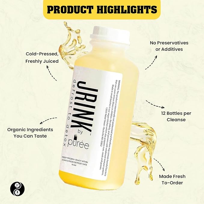 JRINK by Purée Ginger Lemon Juice Cold Pressed Juice Cleanse with Organic Lemon Ginger Detox Drink from Raw Fruit and Vegetable No Preservatives Healthy Cleanse 16oz Bottles 12 Pack