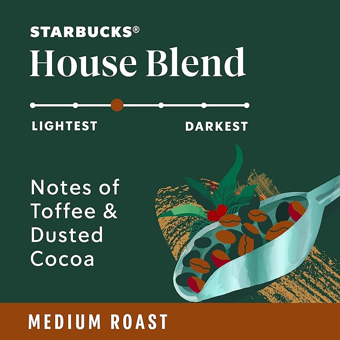 Starbucks K-Cup Coffee Pods Medium Roast House Blend for Keurig Coffee Makers 100% Arabica 1 Box (75 Pods)