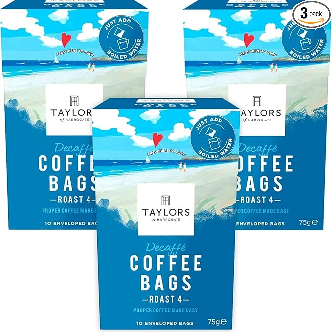 Taylors of Harrogate Decaffe Coffee Bags - 10 enveloped bags (Pack of 3 total of 30 Coffee Bags)