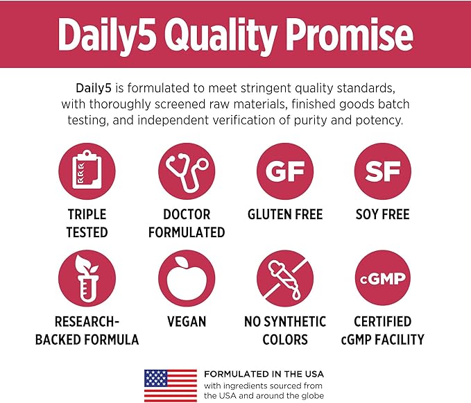 DOCTORS' PREFERRED Daily5 Multivitamin for Women and Men Clinically Validated Ingredients Heart Joints Circulation 90 Vegan Capsules