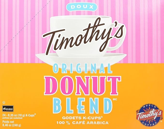 Timothy's World Coffee Original Donut Blend K-Cup Portion Pack for Keurig K-Cup Brewers 24-Count (Pack of 2)
