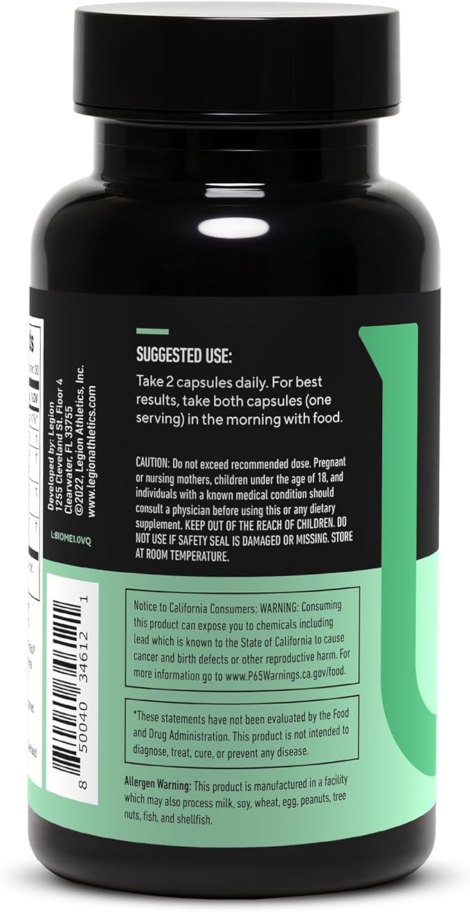 LEGION Biome Probiotic - Natural Probiotics Gut Health Supplement for Women &amp Men - Probiotic Nutritional Supplements Help Reduce Bloating Cramping &amp Gas - Colon Health Probiotic Pills 30 Se
