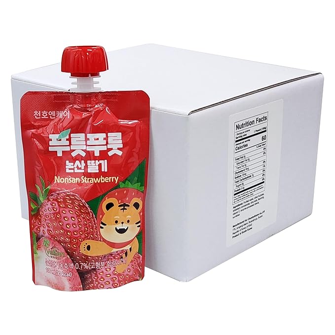 ChunhoNcare Korean Nonsan Strawberry Juice HACCP Certified Resealable Pouch (100ml x 10 Pouches)