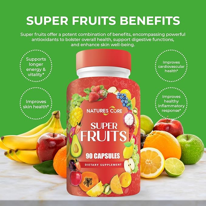 Nature's Core Fruit and Veggie Supplement - 360 Capsules -100% Whole Super Fruit and Super Vegetable Supplements &amp Vitamin Made in USA Soy Free Vegan- 90 Count (Pack of 4)