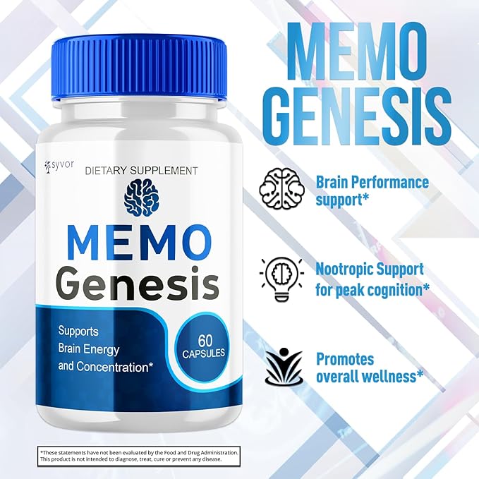 (2 Pack) Memo Genesis Capsules Official Memogenesis Brain Health Support Pills with All Natural Ingredients Advanced Brain Energy Supplement with Max Strength Vitamins for Women &amp Men (120 Capsu