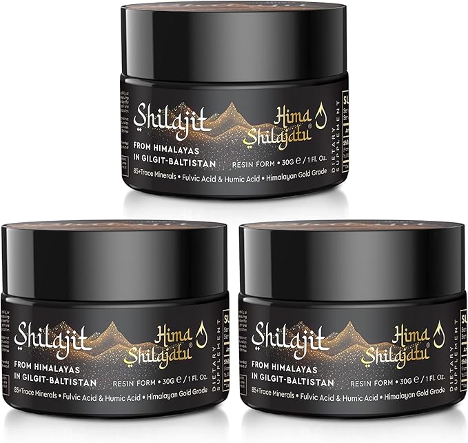 Hima Shilajatu Shilajit Purest Himalayan Organic Shilajit Resin - Gold Grade 100% Purity Shilajit with Fulvic Acid &amp 85+ Trace Minerals Complex for Energy &amp Immune Support Pack of 3 (6 Months