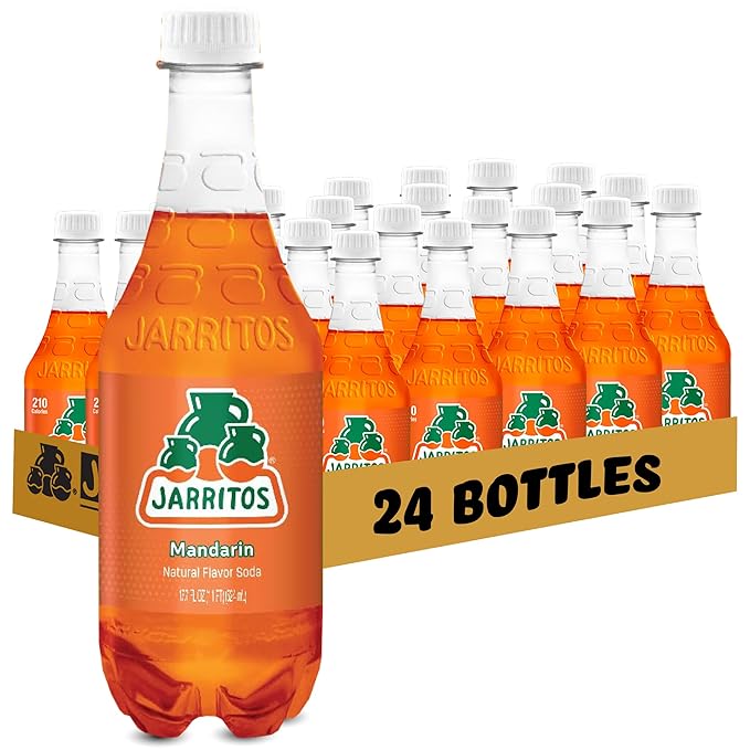 Jarritos - Mexican Soda Soft Drinks Mandarin (17.7 oz 524ml) 24 Bottles - Made with Real Cane Sugar - 0g Fat - Made in Mexico - Natural Flavor Soda Pop - Party &amp BBQ Beverages