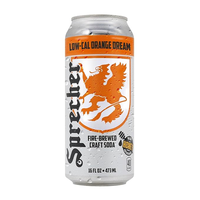 Sprecher Low-Cal Orange Dream Soda 16 fl oz Cans (12 Pack) Fire-Brewed Diet Soda with Real Honey Handcrafted Orange Soda Reduced Calorie Caffeine-Free Gourmet Beverage