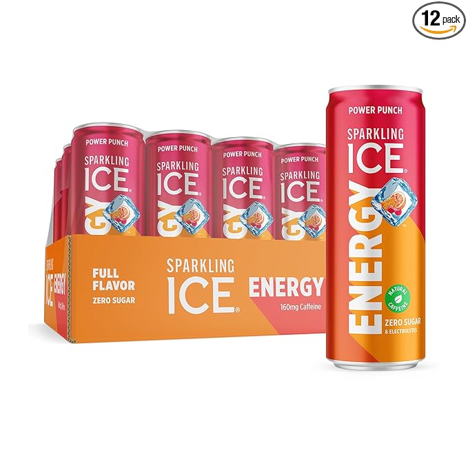 Sparkling Ice Energy Power Punch 12Pk. Energy Drinks with Vitamins + Antioxidants Zero Sugar. 12 fl oz cans.