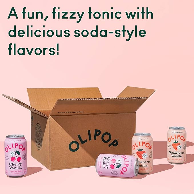 OLIPOP - Pink Pops Variety Pack Healthy Soda Variety Pack Prebiotic Soft Drink Supports Digestive Health High Fiber Low Calorie Low Sugar (12 oz 12-Pack)