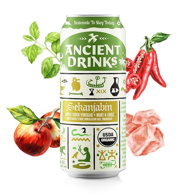 ANCIENT DRINKS Sekanjabin Apple Cider Vinegar Hydration Drink – Organic Electrolyte ACV Beverage with Probiotics – Ancient Persian Inspired Mint &amp Honey Vinegar Drink – 16 oz Cans 12 Pack