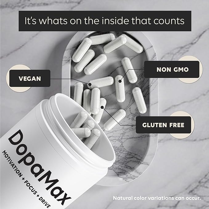 DopaMax Dopamine Support Supplement – Motivation Focus &amp Drive Capsules – Brain Food Formula with L-Dopa for Mood Balance &amp Cognitive Support – 60 Capsules