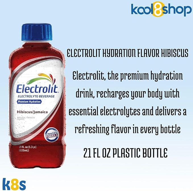 Electrolit Hibiscus-Jamaica Hydration Drink with Electrolytes 21 fl oz Plastic Bottles 9 Pack + 1 Microfiber Cooling Towel by KOOL8SHOP Infinite Deals