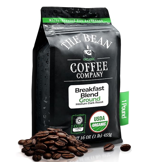 The Bean Organic Coffee Company Breakfast Blend Medium Dark Roast Whole Bean Coffee 16-Ounce Bag