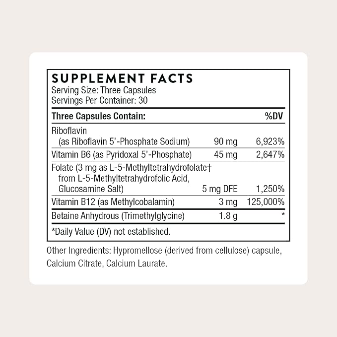 THORNE - Methyl-Guard Plus - Active Folate (5-MTHF) with Vitamins B2 B6 &amp B12 - Supports Methylation &amp Healthy Level of Homocysteine* - Gluten Dairy &amp Soy-Free - 30 Servings