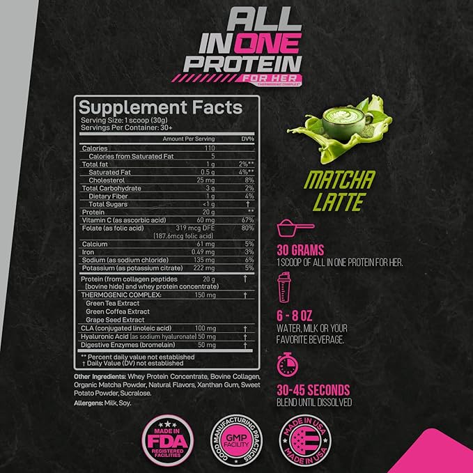 Forzagen All in One Protein for Her Protein Powder for Women with Collagen Peptides (2 Pound (Pack of 1) Matcha Latte)
