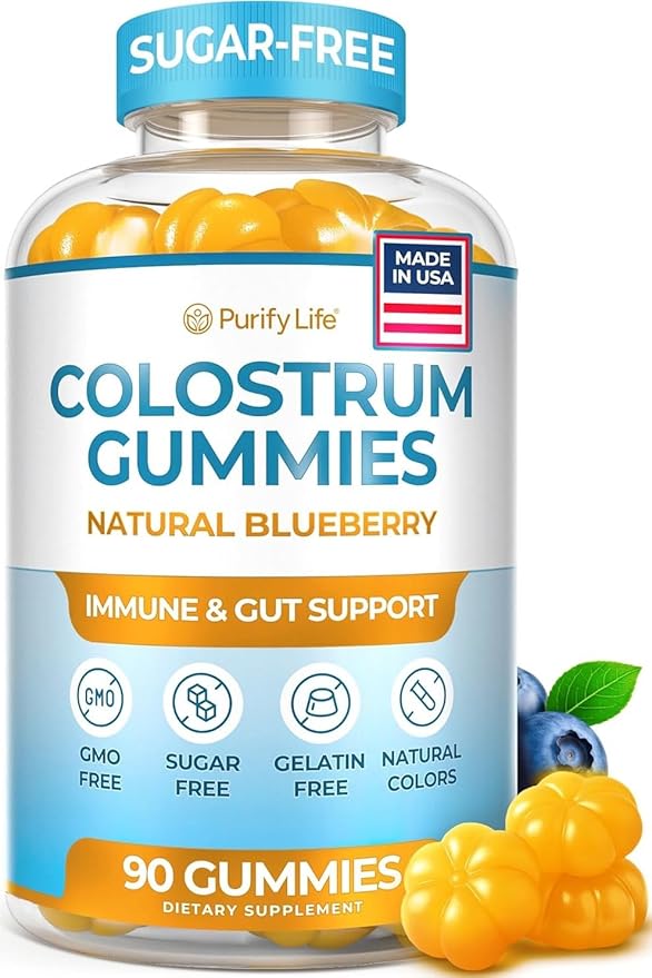 Sugar-Free Colostrum Gummies (1500mg) Bovine Colostrum for Humans Grass-Fed Supplement for Gut Health Leaky Gut Repair Immune Support Skin Health - 35% IgG Per Serving