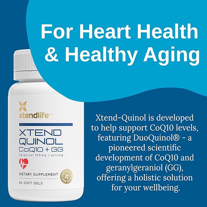 Xtendlife Xtend-Quinol CoQ10 Supplement for Heart Health Cellular Energy and Aging Health - Ubiquinol and GG for CoEnzyme Q10 Production - 60 Day Supply