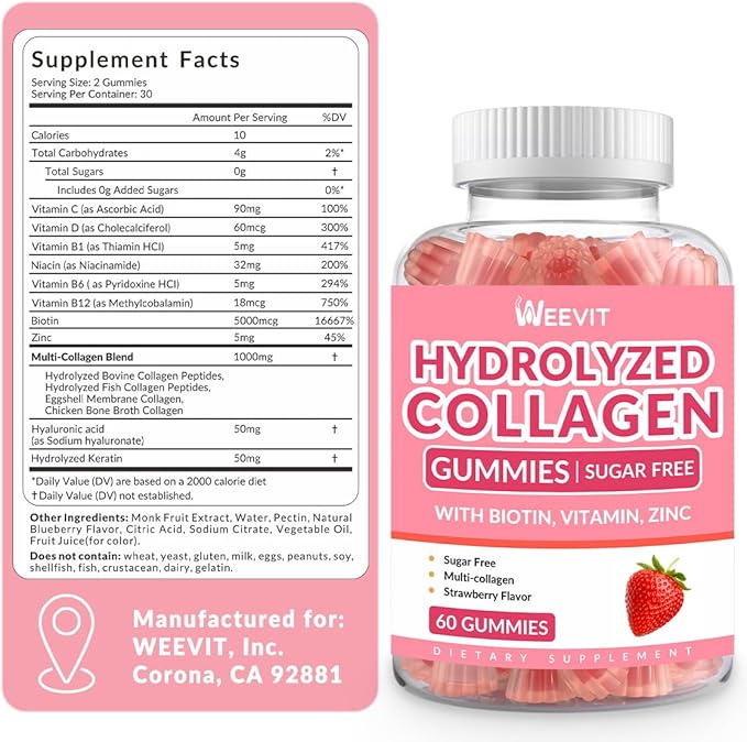 Collagen Gummies for Women Hydrolyzed Collagen Peptides Gummies with Biotin Collagen Supplements Gummy with Vitamin B12 C D Zinc for Hair Skin Nail
