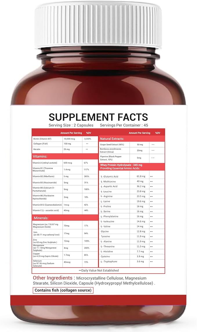 Biotin Collagen Keratin Hair Vitamins Women and Men Biotin for Hair Growth Women Skin and Nails Supplement 25000 mcg with B Vitamins Amino Acids and Minerals Skin and Nail Health 90 Capsules