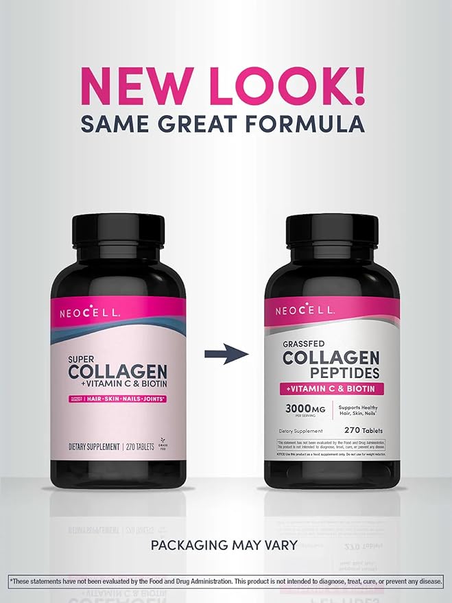NeoCell Collagen Peptides Pills | 270 Caplets | with Vitamin C and Biotin | Grass Fed Bovine | Hair Skin &amp Nails | for Women and Men