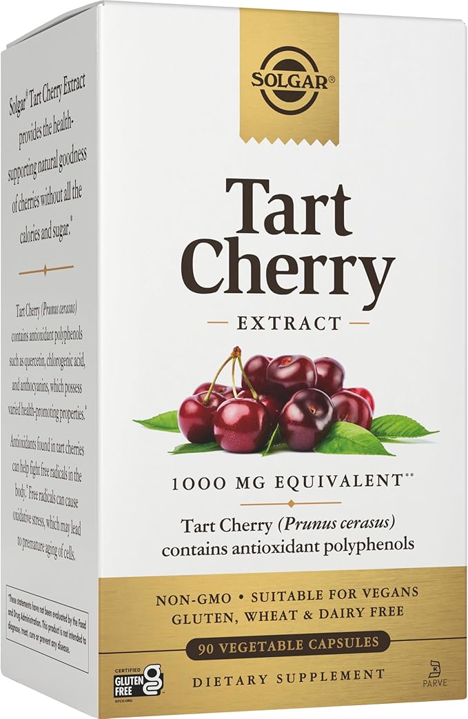 Solgar Tart Cherry 1000 mg 90 Vegetable Capsules - Antioxidant with Quercetin Chlorogenic Acid &amp Anthocyanins Compounds - Non-GMO Vegan Gluten Free Dairy Free - 90 Servings