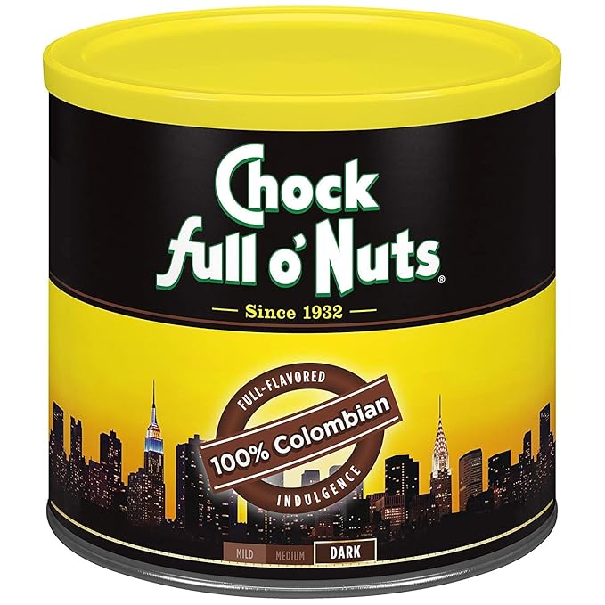 Chock Full o' Nuts Colombian Ground Coffee – Premium Beans in Recyclable Steel Can – Rich Flavor &amp Aroma Dark Roast – Perfect for Drip Pour-Over Percolator – 24 Oz Can