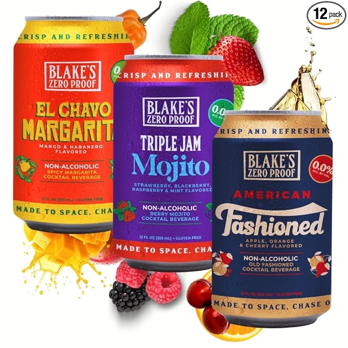 Blake’s Zero Proof Sparkling Mocktail Variety Pack – Non Alcoholic Carbonated Juice Beverage Gluten Free Cocktail-Inspired Flavors Including American Fashioned El Chavo Margarita &amp Triple Jam M