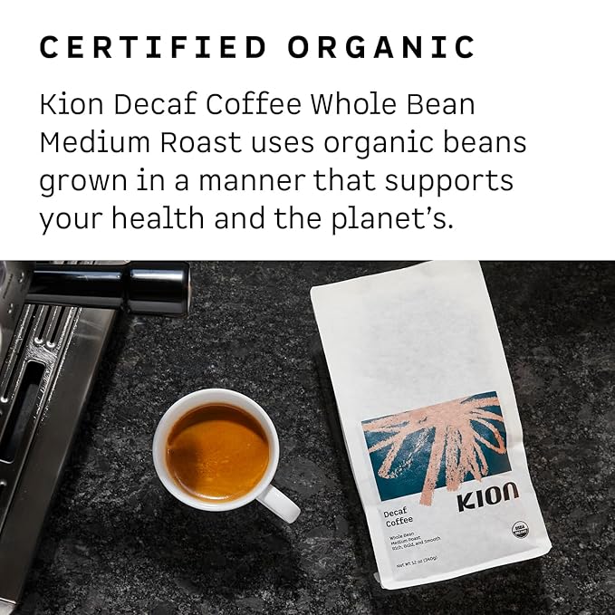 Kion Organic Decaf Whole Bean Coffee Tested for Toxins Ethically Sourced Rich Bold and Smooth Medium Roast 12 Oz (3 Pack)