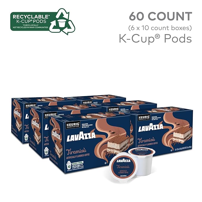 Lavazza Tiramisù Coffee Single Serve Keurig K-Cup Pods Flavored Coffee 60-Count Box (6 Packs of 10)