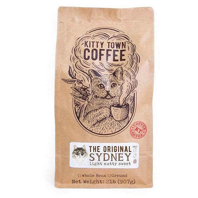 Kitty Town Coffee: The Original Sydney Light Roast Coffee From Brazil 2lb (32oz) Ground