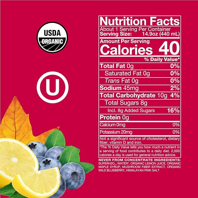 Organic SuperAde Hydration Drink with Powerful Anti-Oxidants SuperFood Lemonade by Sol-ti Cold-Pressed Wild Blueberry and Lemon Juice Blend 16 Pack (14.9 Fl oz)