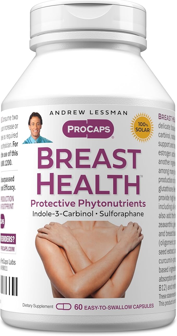 ANDREW LESSMAN Breast Health 60 Capsules - Provides Protective Compounds for Natural Support of The Delicate Tissue of The Breast with Indole-3-Carbinol Sulforaphane Green Tea Extract and More