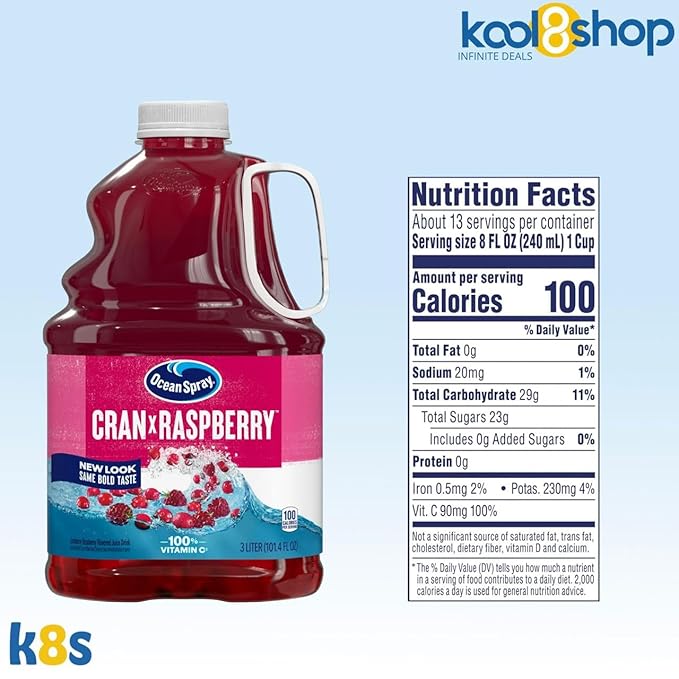 Ocean Spray Cran Raspberry Juice Drink 101.4 fl oz Plastic Bottles 2 Pack + 15 Sugarcane Disposable Straws by KOOL8SHOP Infinite Deals