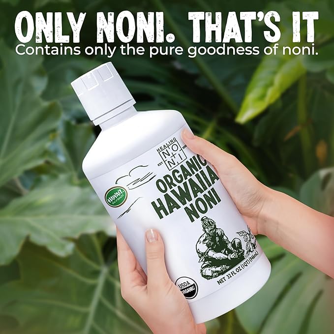 Healing Noni - 2-Pack Plastic Bottle 32oz - 100% Pure Hawaiian Organic Noni Juice - USDA Certified Organic