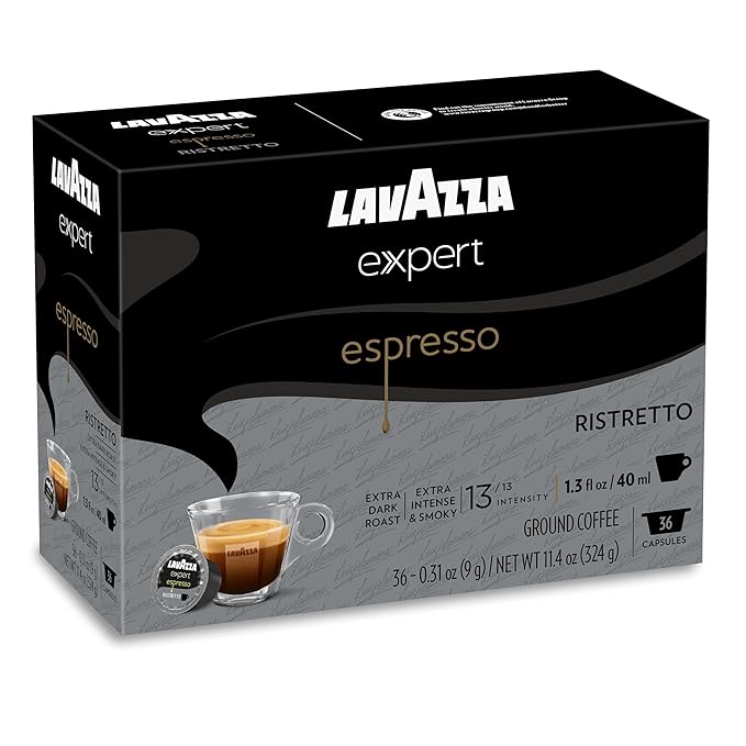 Lavazza Expert Espresso Ristretto Capsules Extra Dark Roast Arabica and Robusta Blend Compatible with Lavazza Classy Machines (36 Capsules)
