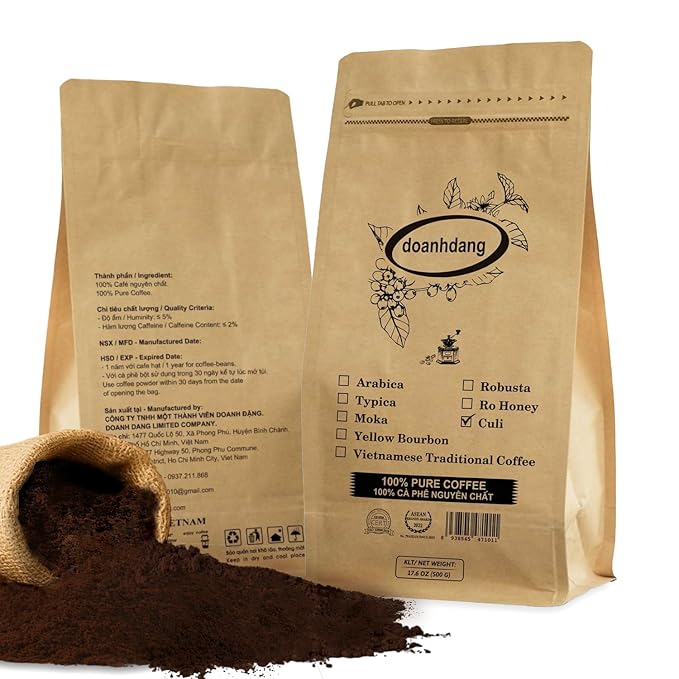 doanhdang - 17.6 Oz Premium Culi Ground Bean Coffee 100% Culi Peaberry Medium Roast Rich Flavor for Espresso Shot and Brew Origin from Vietnam Ground Med Roast Beans