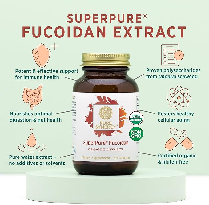PURE SYNERGY SuperPure Fucoidan Extract | Gluten-Free Fucoidan from Organic Brown Seaweed | for Immune Health Digestion and Healthy Aging (60 Capsules)