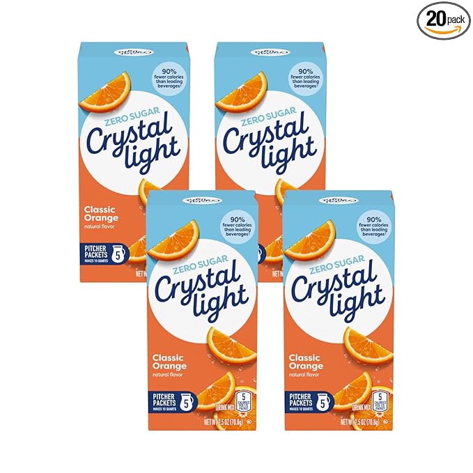 Crystal Light Classic Orange with Vitamin C &amp Calcium Drink Mix (20 Pitcher Packets 4 Canisters of 5)
