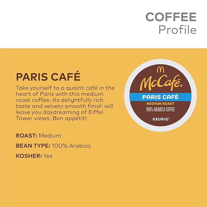 McCafe Paris Cafe Single Serve Coffee Keurig K-Cup Pods Medium Roast Coffee 72 Count