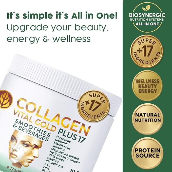 Vital Life Collagen Peptides Powder - Hydrolyzed Collagen with +17 Super Ingredients 1.6 lb Mint &amp Lemon Flavor Supplement for Healthy Hair Skin Nails Bones Joints Collagen for Women &amp