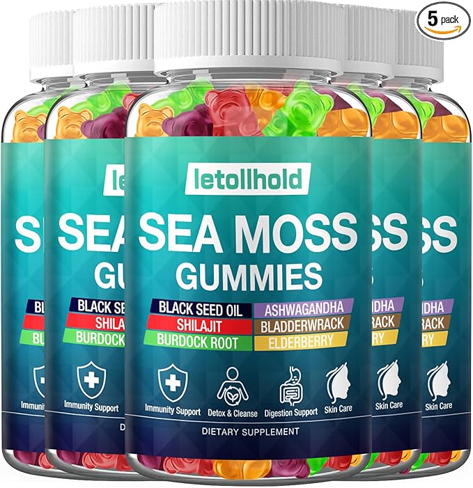 Sea Moss Gummies - Irish Sea Moss Gummies Advanced for Adults with Ashwagandha Bladderwrack &amp Burdock Root for Supports ImmuneEnergy - 60 Vegan Gummy5PCS