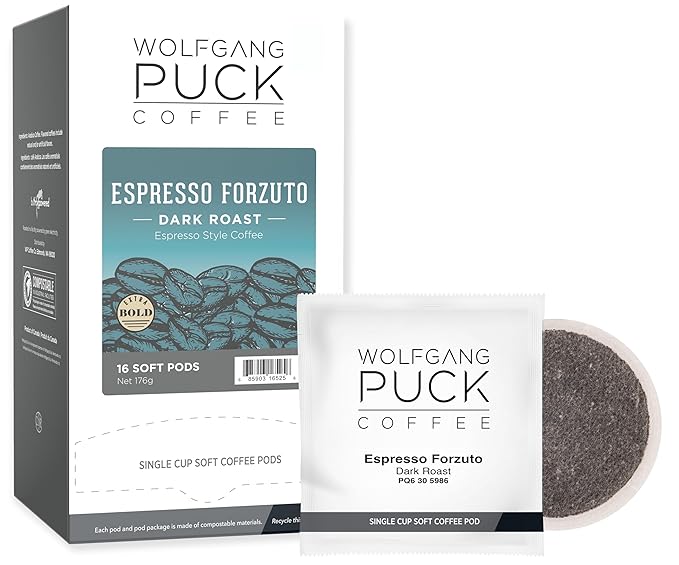 Wolfgang Puck Coffee Espresso Forzuto 9.5 Gram Soft Pods 18-Count (Pack of 3)