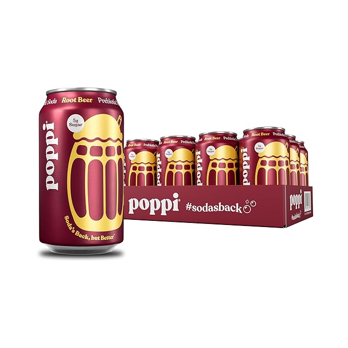 Poppi Sparkling Prebiotic Soda Beverage with Apple Cider Vinegar Seltzer Water and Fruit Juice Root Beer Flavor 12 Fl Oz Pack of 12 Packaging May Vary