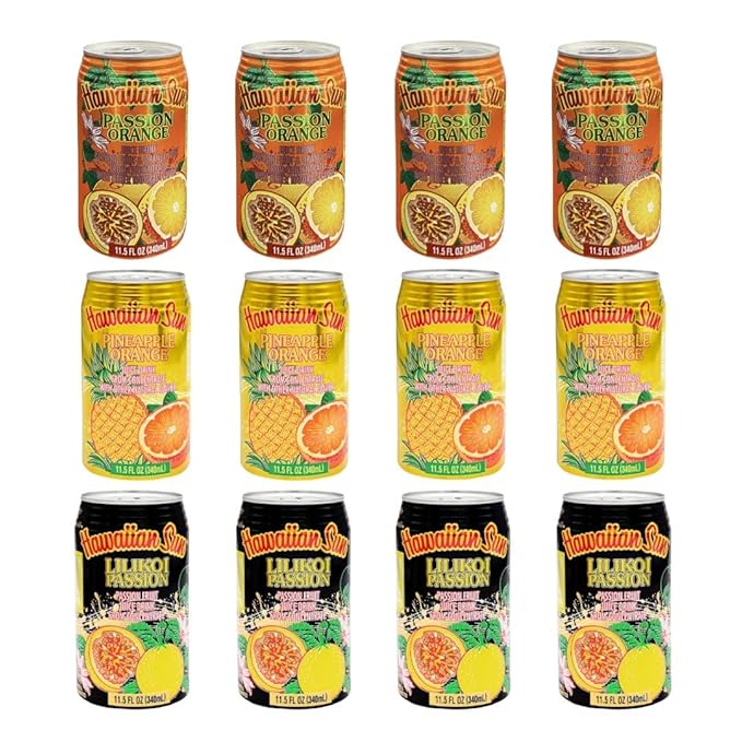 Hawaiian Sun Luau Party Pack Tropical Fruit Juice Drink Variety Mix Flavor Non Carbonated RcTechDistro Bundle Box 11.5 Fl Oz Per Can Pack of 12 (Luau Party Pack 1)